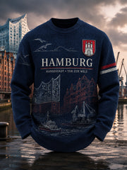 Herren-Grafik-T-Shirt im Stadtdesign aus Waffelstrick mit langen Ärmeln