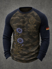 Herren-T-Shirt mit militärischem Camouflage-Print, Waffelstrick, Raglanärmeln und langem Arm