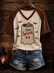 Spukhaftes Damen-T-Shirt mit V-Ausschnitt und Dosen-Design zum Halloween