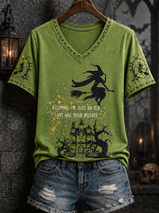Frauen-Lustiges Halloween-Hexen-T-Shirt mit Aufdruck: „Zu glauben, ich sei nur eine alte Dame, war dein erster Fehler“ – lässiges V-Ausschnitt‑T‑Shirt