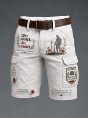 Herren-Cargo-Kurzhose im Vintage-Stil mit militärinspiriertem Print