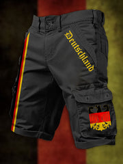 Herren-Vintage-Shorts im Freizeitstil mit Deutschland-Print und Cargotaschen