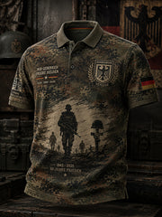 Herren-Poloshirt mit kurzen Ärmeln, Vintage-Camouflage- und militärstilistischen Prints