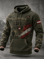 Herren-Vintage-Militär inspiriertes grafisches Waffel-Strick-Sweatshirt mit langen Ärmeln