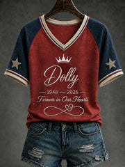 DOLLY Bedrucktes T-Shirt mit V-Ausschnitt für Damen