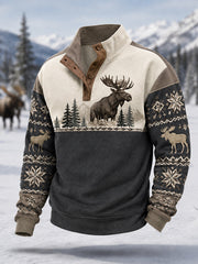 Herren Winter Elch Print Lässiger Pullover