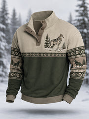 Herren-Winterpullover mit Wolfsmuster, lässig