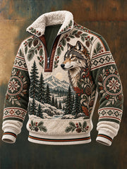 Fleece-Gelierte Ständer-Kragen-Sweatshirt für Herren Nordic Forest Animal