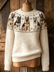 Damen-Vintage-Pullover mit Rundhalsausschnitt, bedruckt mit einem Yoke-Isle-Muster von Deutschen Schäferhunden