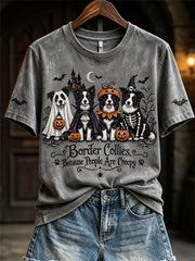 Frauen Border Collies, weil Menschen gruselige Halloween-Hunde drucken kurz ärmel iges T-Shirt