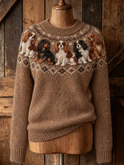 Damen-Langarm-Pullover mit niedlichem Welpenmuster, lässiger Stil
