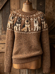 Damen-Vintage-Pullover mit Rundhalsausschnitt, bedruckt mit einem Yoke-Isle-Muster von Deutschen Schäferhunden