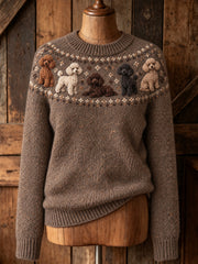 Damen-Langarm-Pullover mit niedlichem Welpenmuster, lässiger Stil