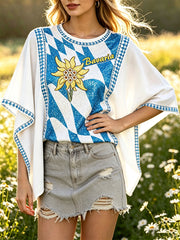 Damen Bayerischer Blumen druck Entspanntes T-Shirt