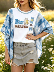 Damen Bayerisches Bier Patchwork Print Entspannt-Fit T-Shirt