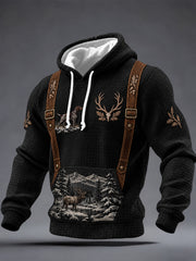 Herren-Vintage-Western-Jagdmotiv-Druck Freizeit-Waffelstrick-Kapuzenpullover