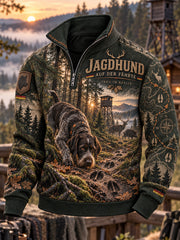 Herren-Herbstjacke für die Jagdsaison mit halbem Reißverschluss und Stehkragen