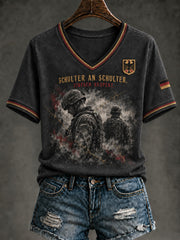 Damen-T-Shirt mit V-Ausschnitt und Aufdruck zum deutschen Volkstrauertag