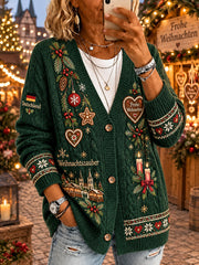 Damen-Strickcardigan mit langen Ärmeln und Weihnachtsmotiv