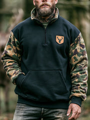 Herren-Retro-Farbkombi-Sweatshirt mit Reißverschluss für draußen