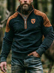 Herren-Kordpullover im Retro-Stil mit Farbblock-Print und Reißverschluss