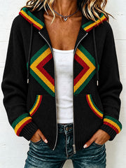 Reggae inspirierte Strickjacke mit Kapuze für Damen