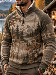 Herren-Strickpullover mit Kunstmotiv und geknöpftem Ärmel für den Herbst