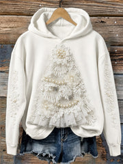 Frauen Eleganter Weihnachts baum Spitze Faser Kunstdruck Gemütlicher Hoodie