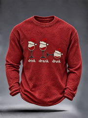 Herren "Drink Drunk Drunk Drunk" Weihnachts druck Waffel Langarm T-Shirt