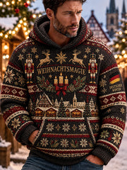 Grafischer Strickkapuzenpullover für Herren mit Weihnachtsmotiv