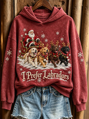 Weibliche Weihnachts-Kapuzenjacke mit dem Aufdruck „Ich bevorzuge Labradore – Weihnachtsmann & Hunde“
