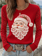 Weihnachtspullover für Damen aus Waffelstrick