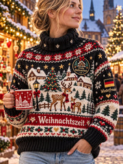 Damen-Strickpullover mit Weihnachtsmuster und Rollkragen