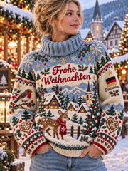Damen-Strickpullover mit Weihnachtsmuster und Rollkragen