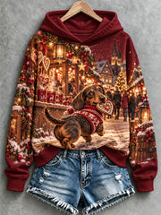 Weihnachts-Kapuzenpullover für Damen mit Dackelmotiv
