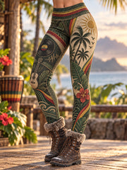 Damen Reggae Kultur Samt Leggings