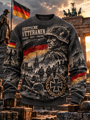 Herren-Sweatshirt mit langen Ärmeln, Waffelstruktur und Veteranendenkmal-Motiv