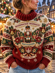 Damen-Strickpullover mit Weihnachtsmotiv und Rollkragen