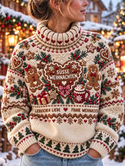 Damen-Strickpullover mit Weihnachtsmotiv und Rollkragen
