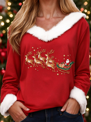Damen Lustiger Weihnachts mann Bedruckter Pullover mit Rundhals ausschnitt
