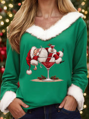 Lustiger Damen-Pullover mit Rundhalsausschnitt und Weihnachtsmann-Print