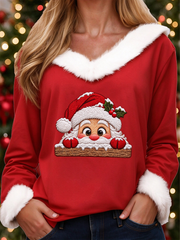 Lustiger Damen-Pullover mit Rundhalsausschnitt und Weihnachtsmann-Print