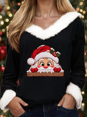Lustiger Damen-Pullover mit Rundhalsausschnitt und Weihnachtsmann-Print