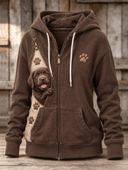 Damen Peeking Labrador Hund & Pfote Drucke Reiß verschluss Kontrast druck Full Zip Hoodie