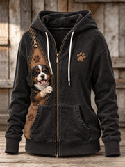 Damen Peeking Berner Sennenhund & Pfote Drucke Reiß verschluss Kontrast druck Full Zip Hoodie