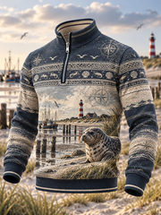 Küsten-Kunst-Sweatshirt mit Reißverschluss für Herren