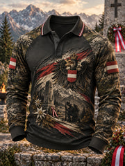 Herren-Poloshirt mit langen Raglanärmeln im Veteranen-Gedenkdesign