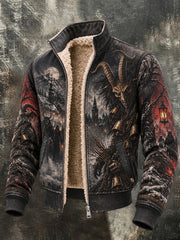 Herren-Krampusnacht-Print-Fleecejacke aus Mischgewebe
