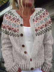 Damen-Winterpullover aus Island, runder Ausschnitt, lockere Strickjacke mit Knöpfen