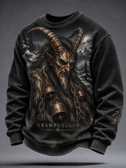Herren-Krampusnacht-Print-Rundhals-Sweatshirt